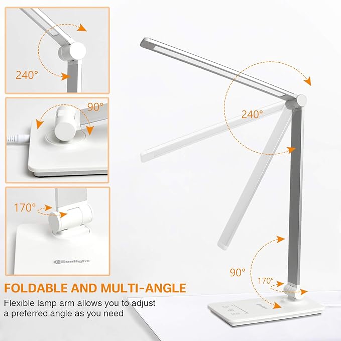 Desk Lamp, Desk Light, Dimmable Table Lamp, 7W, 5 Color Modes, 6 Brightness Levels, Touch Control, Memory Function, LED Foldable Led Lamp for Reading, Working, Office, Study (Silver) - LeafyLoom