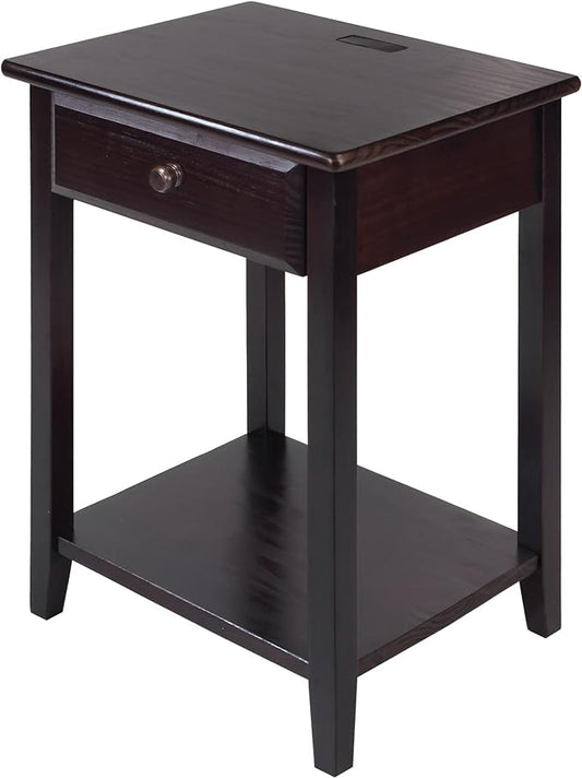 Casual Home Night Owl Nightstand with USB Ports-Espresso - LeafyLoom