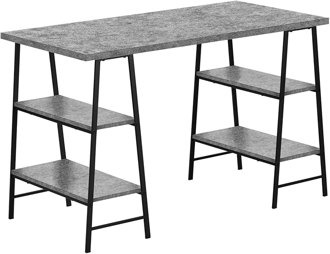 Monarch Specialties 7526 Computer Desk, Home Office, Laptop, Storage Shelves, 48" L, Work, Metal, Laminate, Black, Contemporary, Modern Desk-48 L Grey Stone-Look, 47.25" L x 23.75" W x 30" H - LeafyLoom