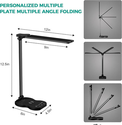 LED Desk Lamp, Dimmable Table Lamp for Reading,Lamp with USB Charging Port, 5 Lighting Modes, Sensitive Control, 45 Minutes Auto-Off Timer, Eye-Caring Lamp (Black) - LeafyLoom