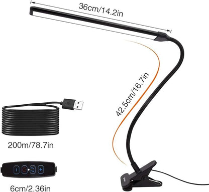 Clamp on Lamp, Clip Light, Desk Lamps 3 Color Temperature Setting, 10 Brightness Levels, 2m USB Cord Power Supply and AC Adapter Included, Pack of 2 (Black) - LeafyLoom