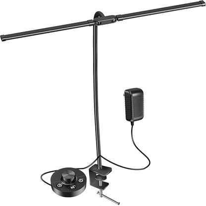 Desk Lamps for Home Office, 24W Ultra Bright Double Head Architect Task Lamp with Clamp, Desktop Stepless Dimmer 50 Lighting Modes Adjustable Flexible Gooseneck Table Light, Black, DH24W - LeafyLoom