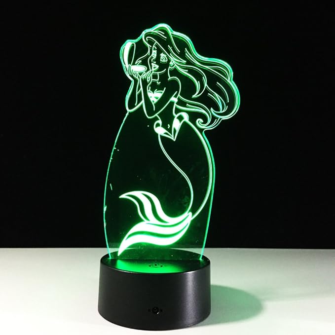 Little Mermaid 3D Optical Desk Lamp Night Light LED Lamp 7 Colors Change Table Light with USB Cable for Home Decoration Household Accessories,Princess Birthday Christmas Gift for Kids or Adult - LeafyLoom