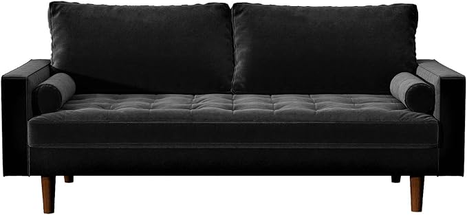 Womble Velvet Upholstered Living Room Diamond Tufted Chesterfield Sofa with Gleaming Nailheads, Midnight - LeafyLoom