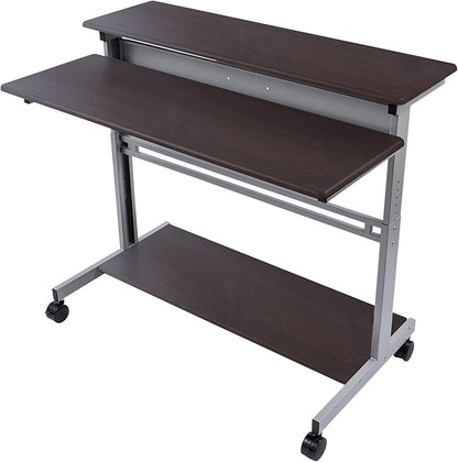 Stand Up Desk Store Rolling Adjustable Height Two Tier Standing Desk Computer Workstation (Silver Frame/Dark Walnut Top, 48" Wide) - LeafyLoom