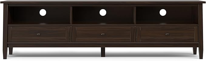 SIMPLIHOME Warm Shaker Solid Wood 72 inch Wide Transitional TV Media Stand in Tobacco Brown for TVs up to 80 inches for The Living Room and Entertainment Center - LeafyLoom