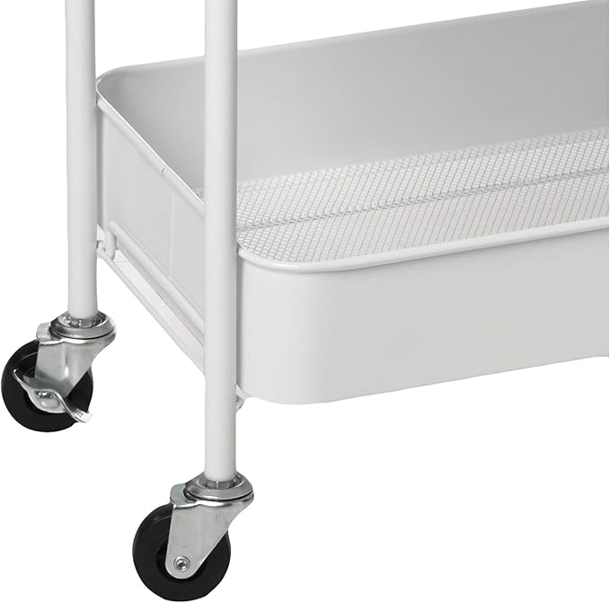 CAXXA 3-Tier Rolling Metal Storage Organizer - Mobile Utility Cart Kitchen Cart with Caster Wheels, White - LeafyLoom