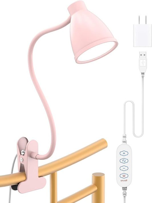 BOHON Cute Desk Lamp with Clamp 10W 38 LED Clip on Light, 3 Color 10 Brightness Auto Off Timer Flexible Gooseneck Pink Lamp Kawaii Accessories Desk Lights for Office Home Bed Bedside Reading, Pink - LeafyLoom