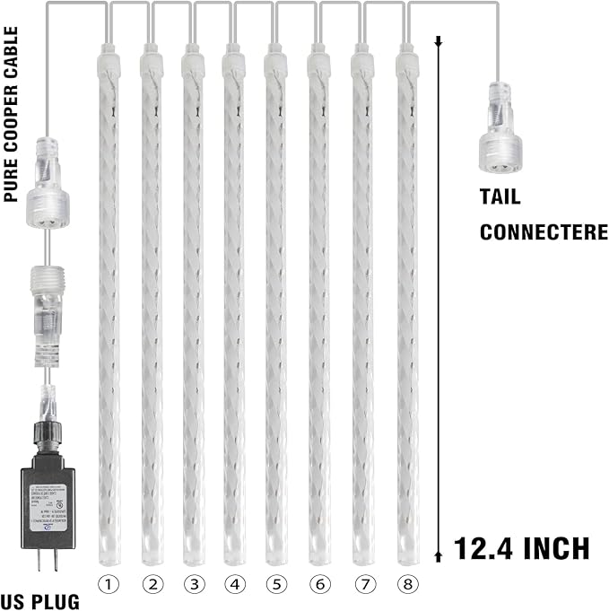 Dazzle Bright Christmas Lights Outdoor, 288LED Meteor Shower Rain Lights 12 Inch 8 Tubes, Waterproof Plug in Falling Icicle Lights Christmas Decorations for Xmas Tree Yard House Decor (Blue) DazzleBright