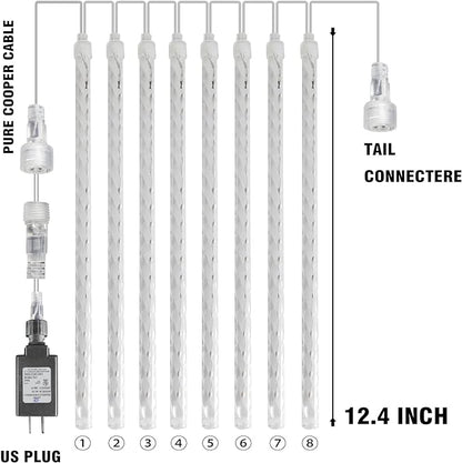 Dazzle Bright 288 LED Christmas Light, 11.8 Inch Meteor Shower Rain Lights with 8 Tubes，Waterproof Plug in Falling Rain Lights Christmas Decorations for Xmas Bushes Tree Yard Party, Blue and White DazzleBright