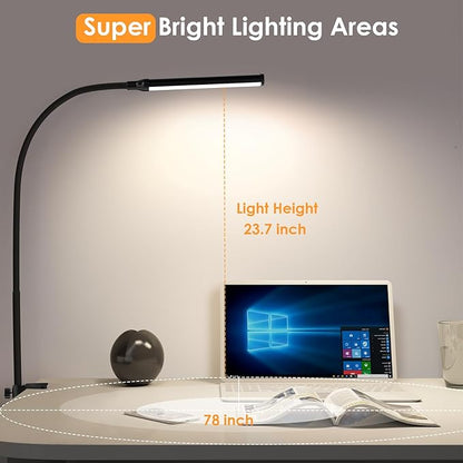 ShineTech LED Desk lamp with Clamp, Eye-Caring Clip Lights for Home Office, 3 Colors Full Brightness, Flexible Gooseneck USB Adapter Table Lamp, Black - LeafyLoom