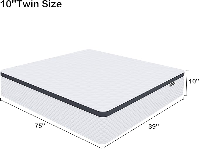 Twin Mattress,10 Inch Twin Size Mattress in a Box,Gel Memory Foam and Innerspring Hybrid Mattress with Individual Pocket Spring for Motion Isolation,Pressure Relief,Medium Firm Feel - LeafyLoom