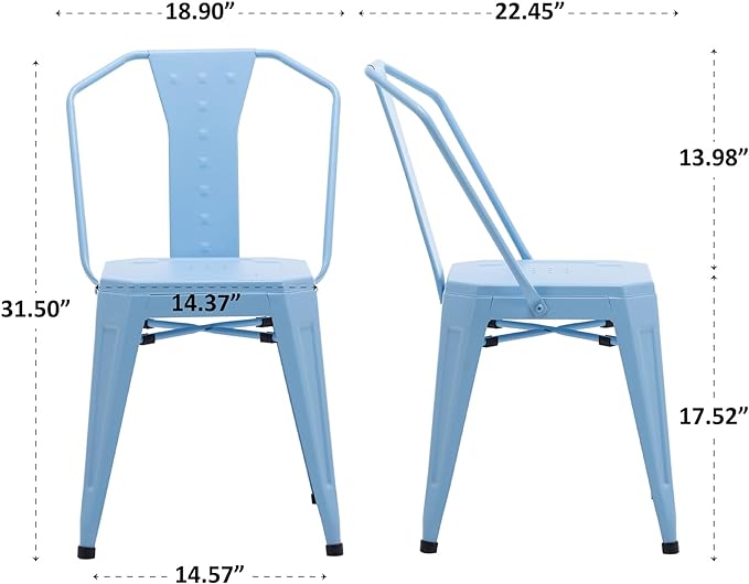 Modern Dining Chair Set of 4, Stackable Metal Chairs, Waterproof Counter Bar Chairs with High Backrest, Quick Assembly Cafe Chairs, Tolix Style for Home, Kitchen and Bar Use, Blue - LeafyLoom