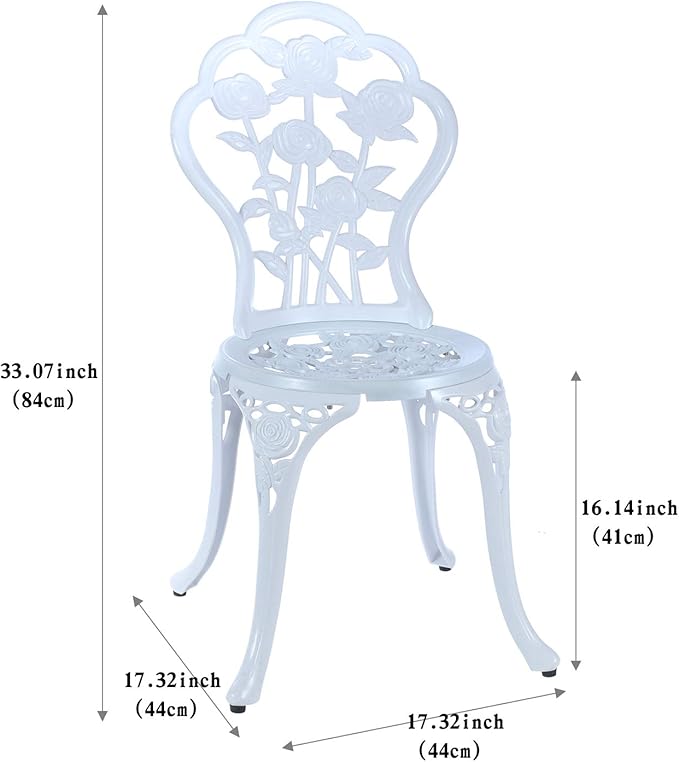 3 Piece Bistro Set,Outdoor Patio Set,Anti-Rust Cast Aluminum Bistro Table Set for Park Yard Front Porch Furniture(White) - LeafyLoom