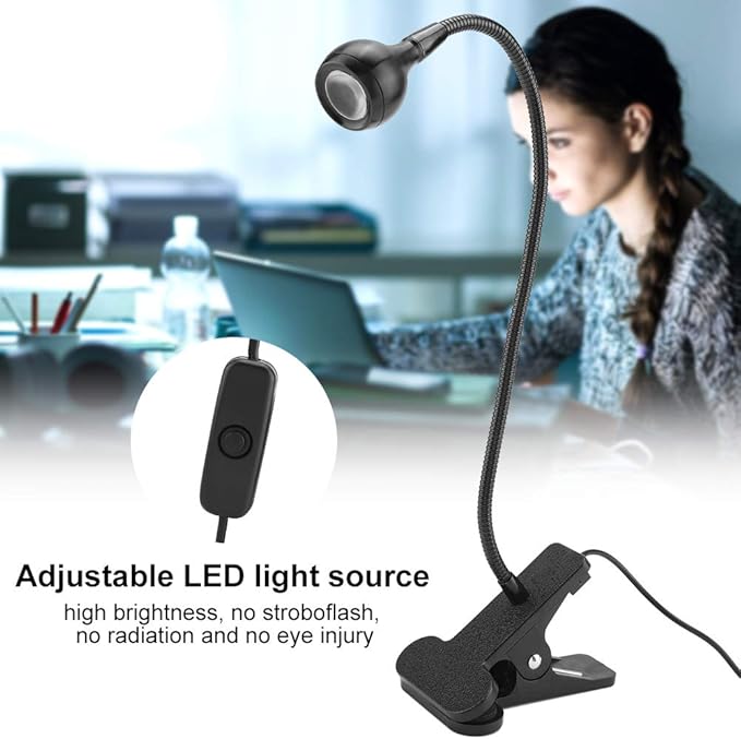 LED Desk Lamp, Ymiko USB Clip-on Reading Lights Eye Protection Book Clamp Light, 360 ° Flexible Gooseneck Clamp Lamp for Home Study Reading Kid's Room(Black) - LeafyLoom