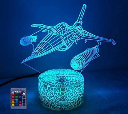 Optical Illusion 3D Aircraft Night Light USB Power Remote Control Touch Switch LED Decor Table Desk Lamps 7/16 Colors Changing Lights Children Kids Toy Christmas Xmas Brithday Gift - LeafyLoom