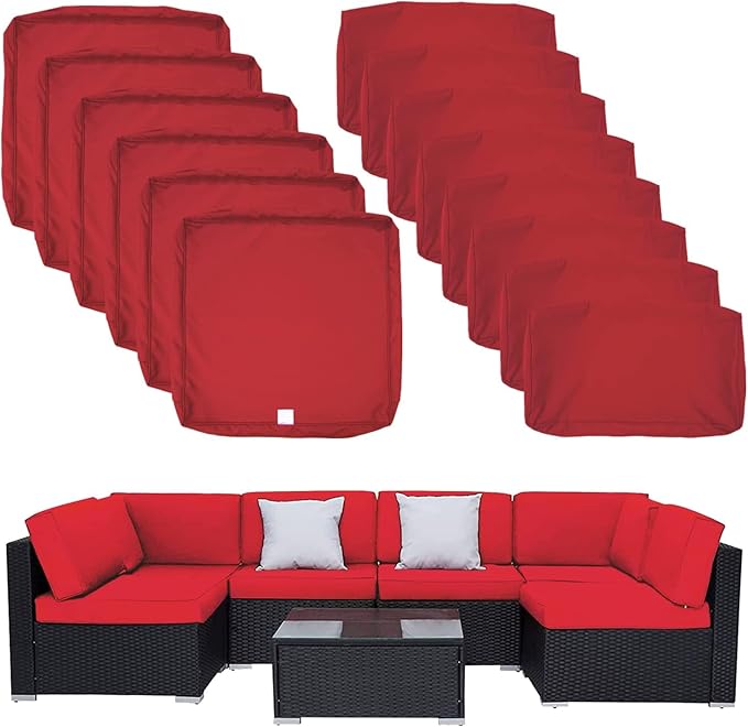 ClawsCover 14Pack Outdoor Seat and Back Cushions Replacement Covers Fit for 7Pieces 6-Seater Wicker Rattan Patio Furniture Set Sectional Couch Chair,Red-Include Cover Only (Large) - LeafyLoom