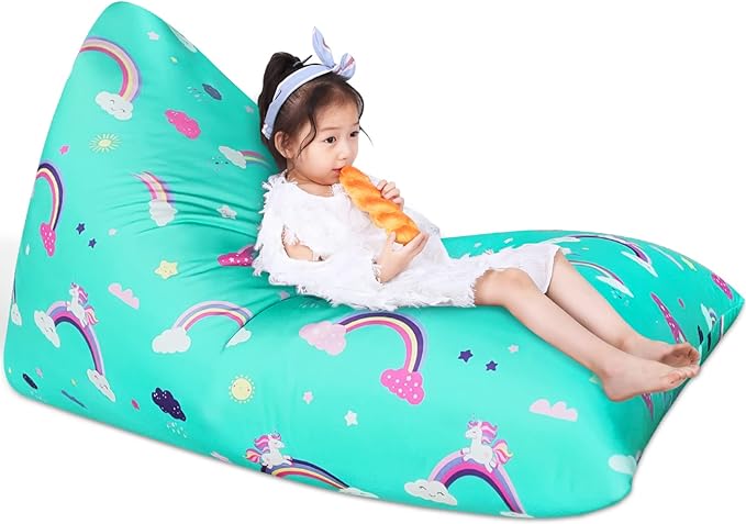 Jorbest Unicorns Stuffed Animal Storage Bean Bag Chair for Kids and Adults, Unicorns Rainbow Bean Bag Stuffed Animal Storage, Luxury Velvet Stuffie Seat - Cover ONLY (200L/52 Gal, Rainbow) - LeafyLoom