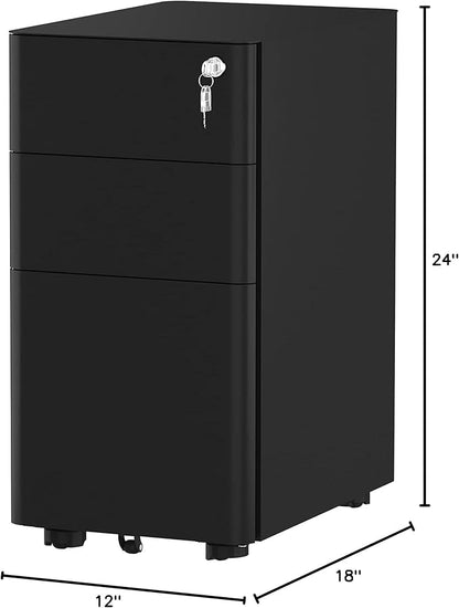 YITAHOME 3-Drawer Metal Filing Cabinet Office, Compact Portable Slim File Cabinet Drawers with Keys, Pre-Built Office Storage Cabinet for A4/Letter/Legal (Black) - LeafyLoom