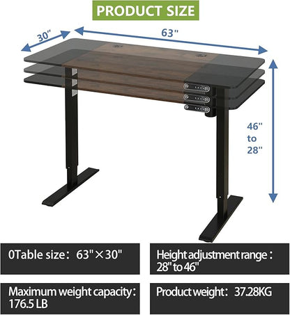 Standing Desk Adjustable Height Desk,63x30Inches, Stand Up Desk Table for Home Office, Home Office Computer Desk,Memory Preset,Height adjustments from 28" to 46" - LeafyLoom