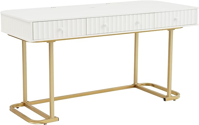 NicBex Laik-DW-00001-DX Desks, 48.26" W x 23.62" D x 30.7" H, Gold+White - LeafyLoom