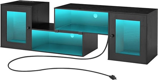 VECELO LED TV Stand for Televisions up to 70 Inchs Modern Entertainment Center with Storage Media Console with 23 Flashing Options and 4 Customizable Modes for Living Room, Bedroom, Black - LeafyLoom