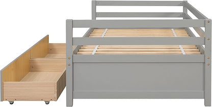 Twin Daybed with 2 Storage Drawers,Pinewood Twin Size Daybed Frame with Guardrail,for Boys/Girls/Teens Bedroom, Easy to Assemble, No Box Spring Needed,Grey - LeafyLoom