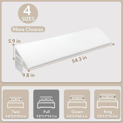 King Bed Wedge Pillow - Versatile Wedge Pillow Bed Gap Filler. Can Also be Used as a headboard Pillow, Mattress Wedge, and Bed Gap Filler (White 54"x10"x6") - LeafyLoom