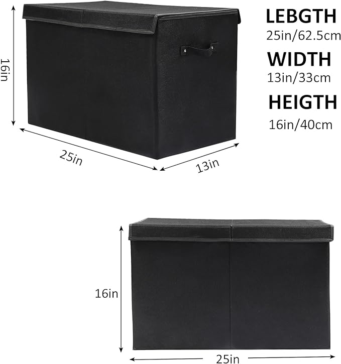 popoly Large Toy Box Chest Storage with Flip-Top Lid, Collapsible Kids Storage Boxes Container Bins for Toys, Playroom Organizers, 25"x13" x16" (Linen Black) - LeafyLoom