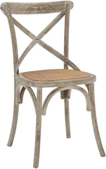 Modway Gear Rustic Modern Farmhouse Elm Wood Rattan Dining Chair in Gray - LeafyLoom