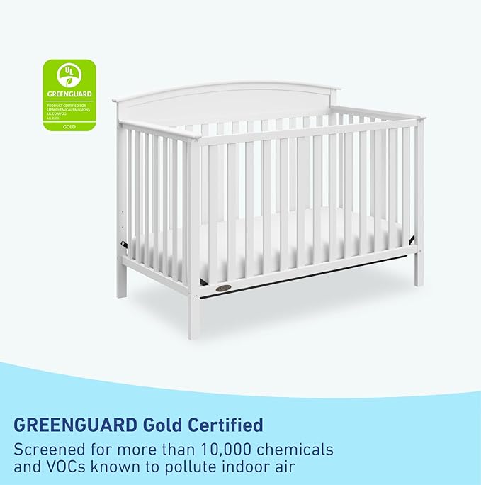 Graco Benton 5-in-1 Convertible Crib (White) – GREENGUARD Gold Certified, Converts from Baby Crib to Toddler Bed, Daybed and Full-Size Bed, Fits Standard Full-Size Crib Mattress - LeafyLoom