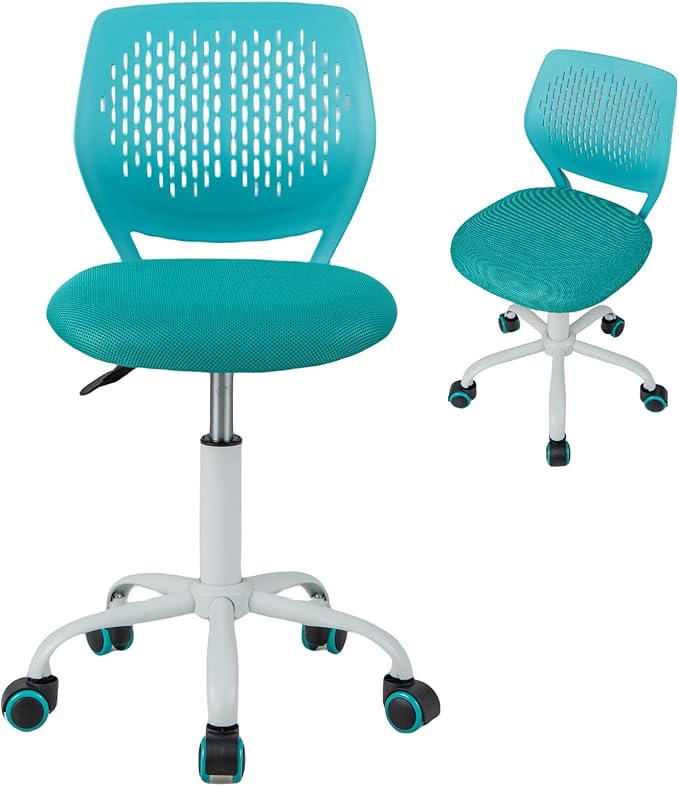 Kids Desk Chair, Ergonomic Kids Office Chair Ages8-12 w/Lumbar Support, Low-Back Teen Desk Chair for Girls Boys, Small Cute Kids Computer Chair for Bedroom/Study/Vanity Desk, Turquoise - LeafyLoom