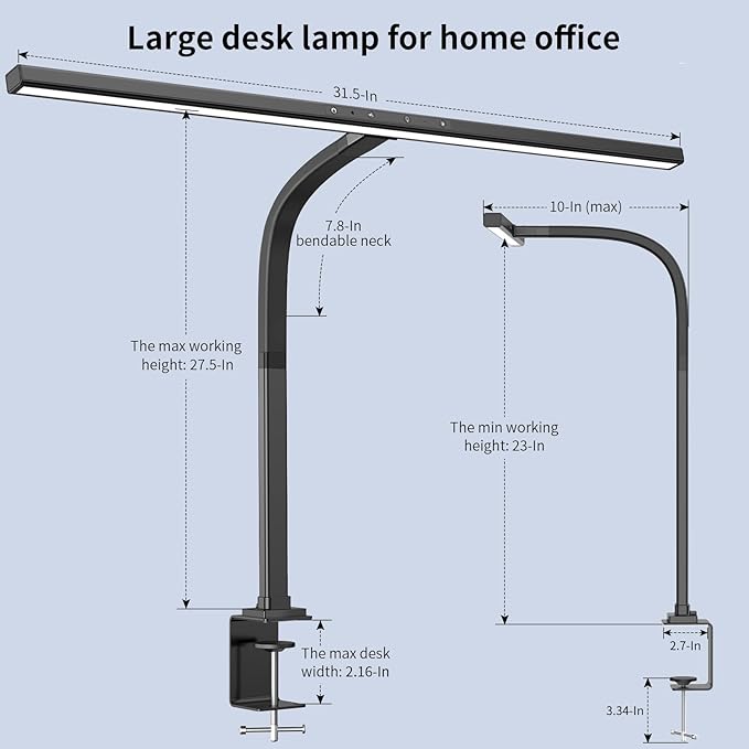 EppieBasic LED Desk Lamp,Architect Clamp Desk Lamps for Home Office,24W Brightest Led Workbench Office Lighting-6 Color Modes and Stepless Dimming Modern Desk Lamp for Monitor Studio Reading - LeafyLoom