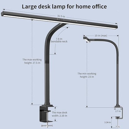 EppieBasic LED Desk Lamp,Architect Clamp Desk Lamps for Home Office,24W Brightest Led Workbench Office Lighting-6 Color Modes and Stepless Dimming Modern Desk Lamp for Monitor Studio Reading - LeafyLoom