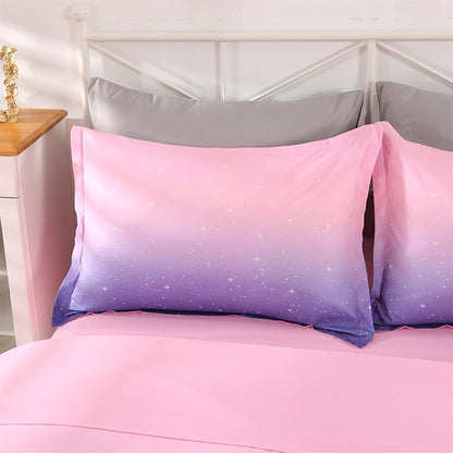 Wowelife Pink Bedding Set Twin Comforter Set for Girls 5 Pieces Glitter Galaxy Comforter Set Purple Rainbow Twin Bedding Set with Sheets Comfortable and Breathable for Kids - LeafyLoom