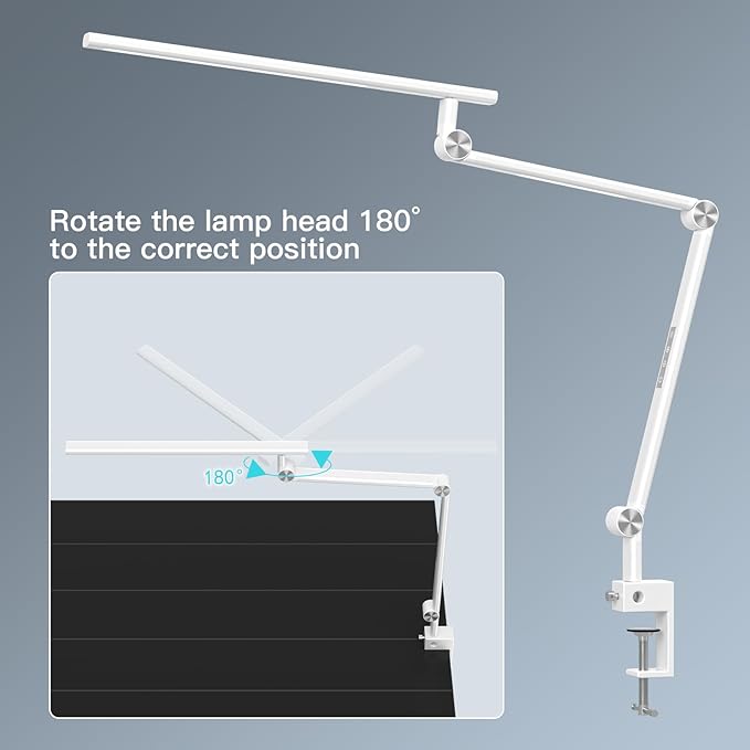 LED Desk Lamp, Desk Light for Home Office, Dual Light Source 18W Brightest, Eye-Caring Optical Lens, Office Lamp, 5 Color Modes & Brightness, Aluminum Alloy Drafting Light, Clamp Lamp, White - LeafyLoom