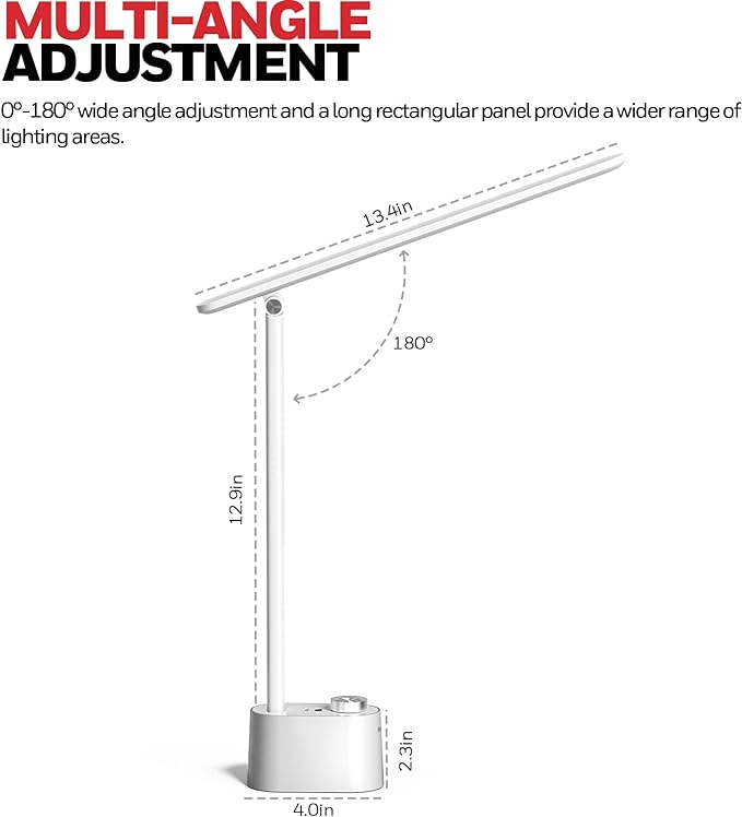 Honeywell LED Desk Lamp with USB Charging Ports - Sunturalux™ HWT-H01 Stepless Dimmable Eye Caring Table Lamp for College Dorm Home Office, Foldable Small Bedside Lamp for Bedroom with Base White - LeafyLoom