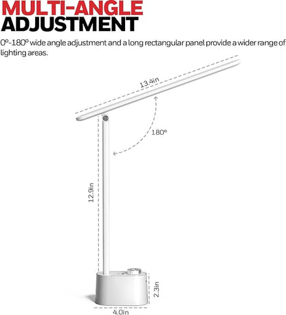 Honeywell LED Desk Lamp with USB Charging Ports - Sunturalux™ HWT-H01 Stepless Dimmable Eye Caring Table Lamp for College Dorm Home Office, Foldable Small Bedside Lamp for Bedroom with Base White - LeafyLoom