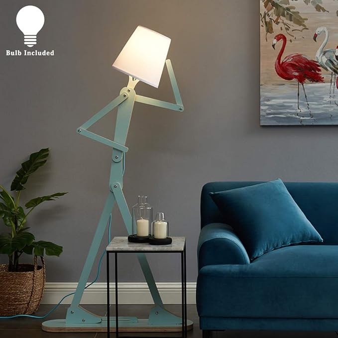 Cool Tall Decorative Floor Lamp Unique Aqua Blue Color Standing Adjustable Corner Reading Wood Lights for Living Room Kids Bedroom Office - LED Bulb Included (Green) - LeafyLoom