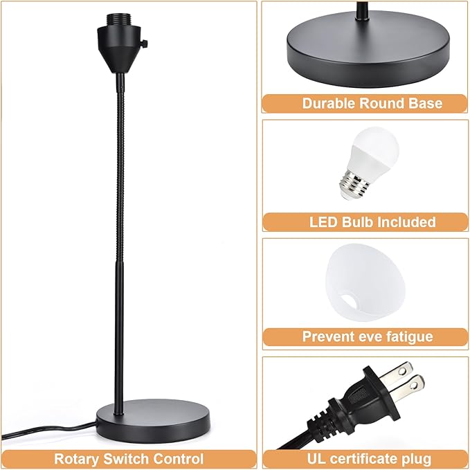 LED Desk Lamp for Home Office, 3 Levels Dimmable Reading Light Flexible Gooseneck Table Lamp for Bedside Office, Rotary Switch Control, Bulb Included - LeafyLoom