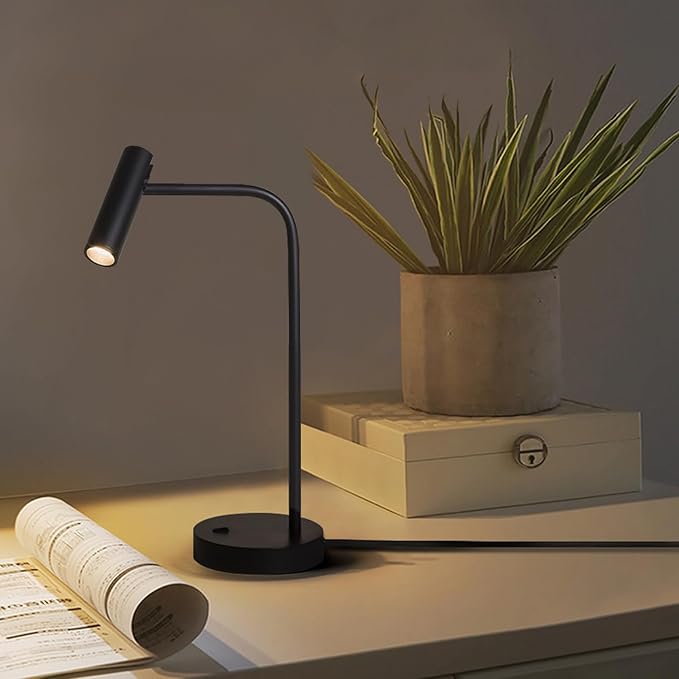 ZEROUNO Metal Desk Lamp, Eye-Caring Reading Table Lamp, Study Lamps with Flexible Adjustable Swing Arm, Table Lamp for Bedside Office Study Reading Work (Black) - LeafyLoom