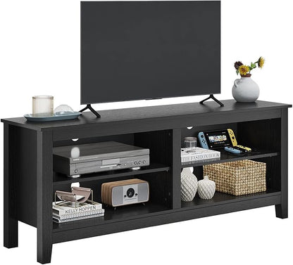 Panana TV Stand, Classic 4 Cubby TV Stand for 60 inch TV, Entertainment Center Media Television Stand for Living Room Bedroom (Black, 55 inch) - LeafyLoom