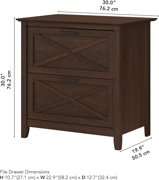 Bush Furniture Key West 2 Drawer Lateral File Cabinet in Bing Cherry - LeafyLoom