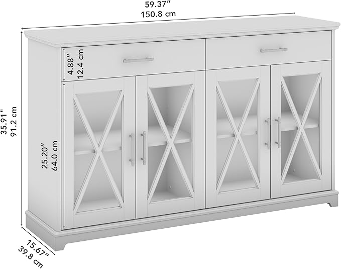 Bush Furniture Lennox Farmhouse Stand for 75 Inch TV | Living Room Entertainment Center with Storage, 60W, Linen White Oak - LeafyLoom