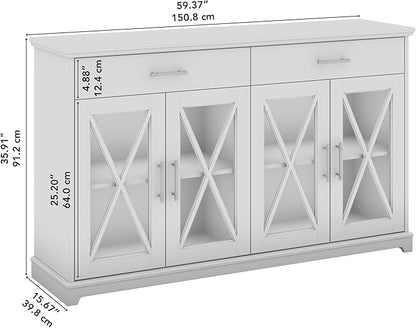 Bush Furniture Lennox Farmhouse Stand for 75 Inch TV | Living Room Entertainment Center with Storage, 60W, Linen White Oak - LeafyLoom