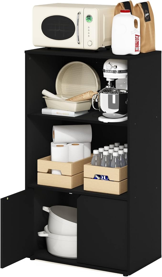 Furinno Jaya Kitchen Storage Shelf with Cabinet, Americano - LeafyLoom