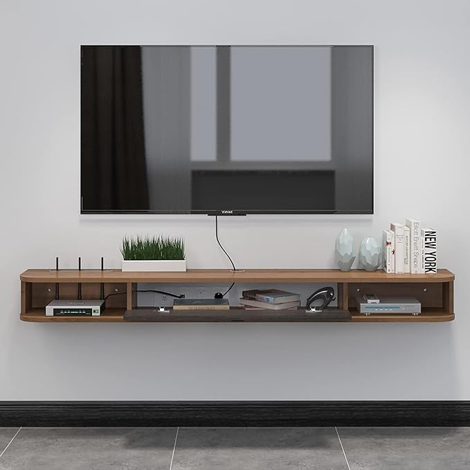 Pmnianhua Floating TV Shelf, 78'' Wall Mounted TV Stand Floating TV Console Media Entertainment Under TV Shelf for Bedroom Livingroom (Walnut) - LeafyLoom