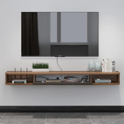 Pmnianhua Floating TV Shelf, 78'' Wall Mounted TV Stand Floating TV Console Media Entertainment Under TV Shelf for Bedroom Livingroom (Walnut) - LeafyLoom