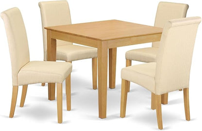 East West Furniture OXBA5-OAK-02 Oxford 5 Piece Dinette Set for 4 Includes a Square Room Table and 4 Light Beige Linen Fabric Parson Dining Chairs, 36x36 Inch - LeafyLoom