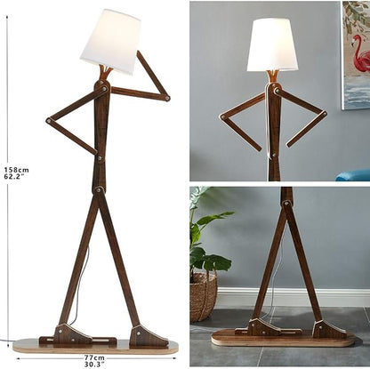 Cool Decorative Tall Floor Lamp Wood Swing Arm Standing Corner Reading Lights for Kids Bedroom Living Room Farmhouse - LED Bulb Included (Teak) - LeafyLoom